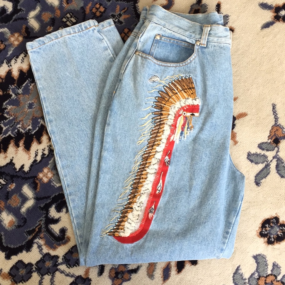 Vintage Native Headdress Western Mom Jeans